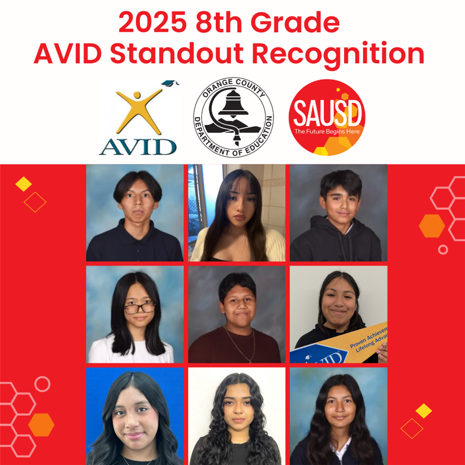  Nine SAUSD Scholars Named Among OCDE's 2025 8th Grade Standout